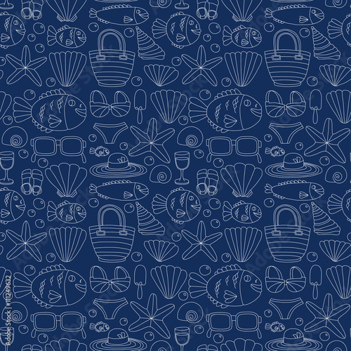 Vector doodle pictures of beach vacation and tropical sea life