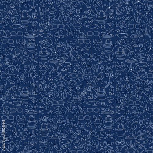 Vector doodle pictures of beach vacation and tropical sea life