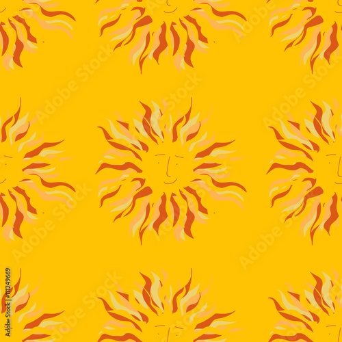 Cute and funny sunny pattern. Sun. Yellow background. Wallpaper.