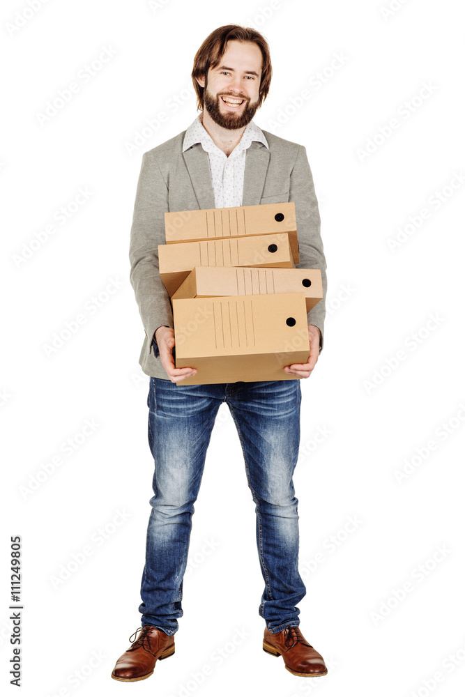 man holding a many folder isolated on white background. Concept man holding a many folder isolated on white background. Concept
