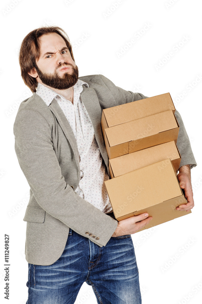 man holding a many folder isolated on white background. Concept man holding a many folder isolated on white background. Concept