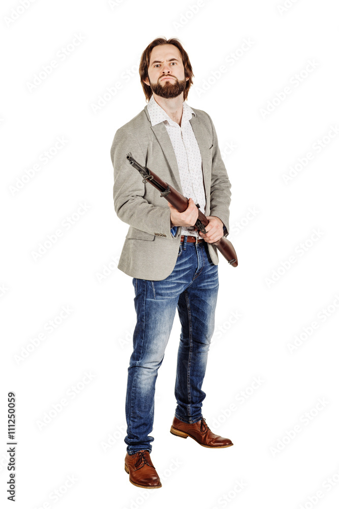 man holding a machine gun isolated on white background man holding a machine gun isolated on white background