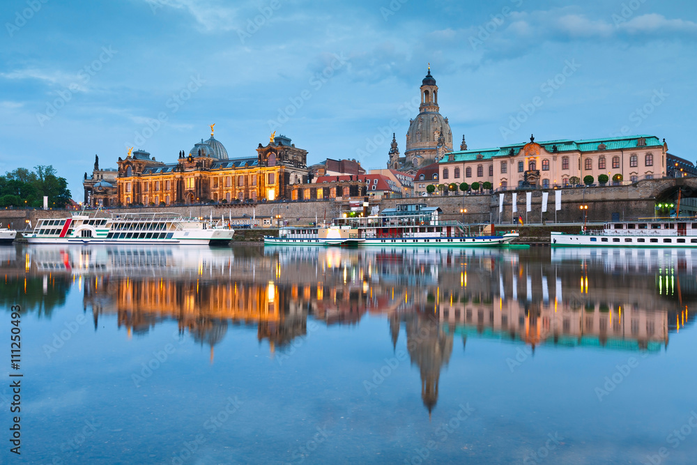 Fototapeta premium View of the old town of Dresden over river Elbe, Germany.