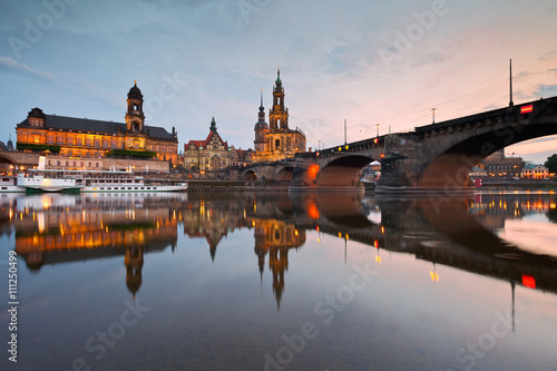 View of the old town of Dresden over river Elbe  Germany.