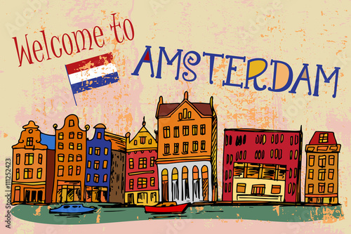Hand drawn buildings Amsterdam - Netherlands