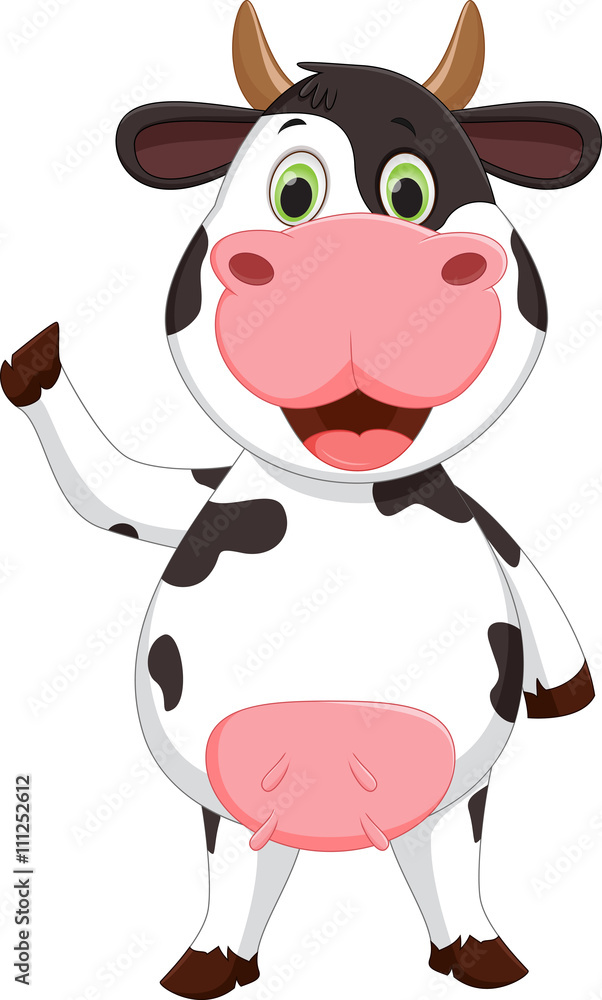 Cute cow cartoon waving Stock Vector | Adobe Stock
