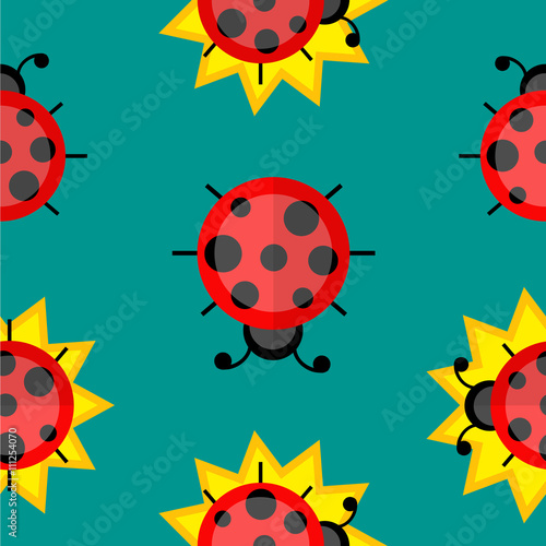 Colorful seamless pattern: ladybug and flower.