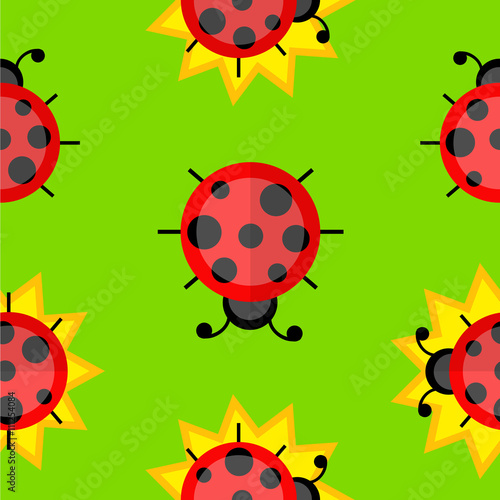 Colorful seamless pattern: ladybug and flower.