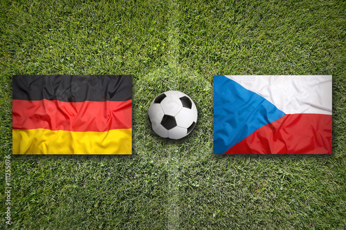 Germany vs. Czech Republic flags on soccer field