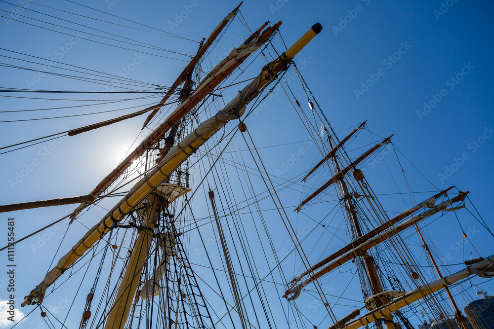 Masting of big wooden sailing ship