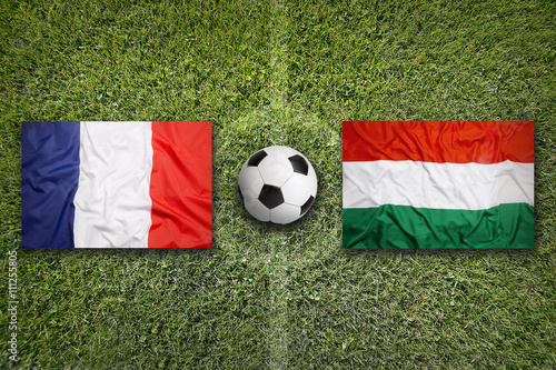 France vs. Hungary flags on soccer field