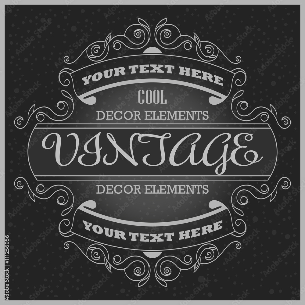 vector cool vintage template white on black background. Hipster design for invitation, site, print and other