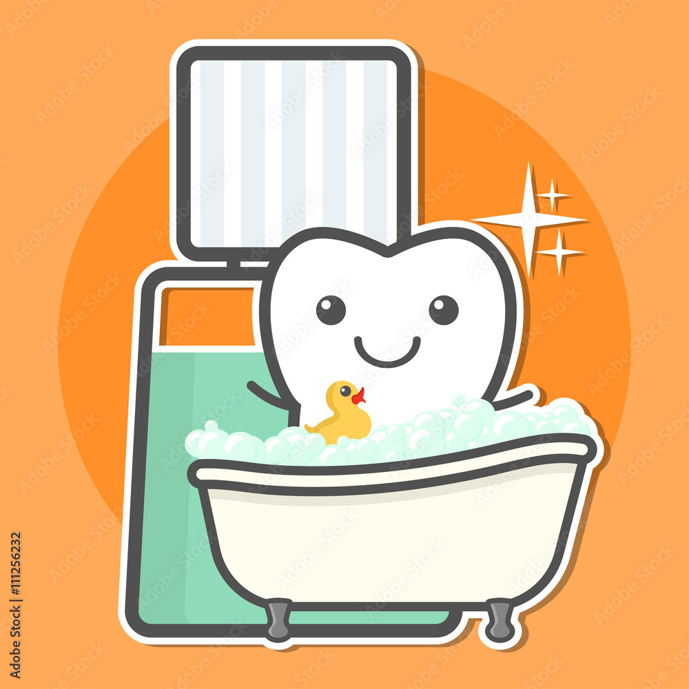 Naklejka premium Tooth take a bath of mouthwash.