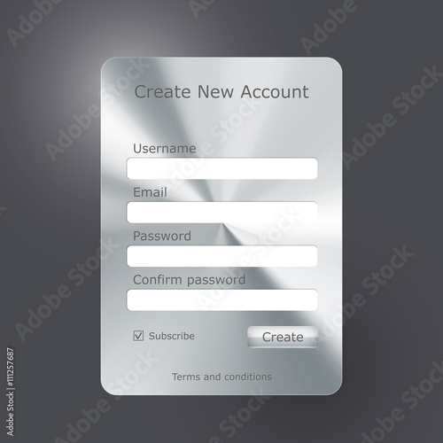 Vector registration form with polished metal