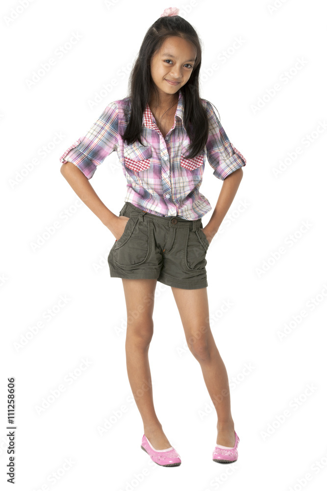 girl smiling standing while hands on pocket girl smiling standing while hands on pocket