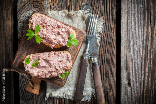 Two delicious sandwich made of pate with parsley photo