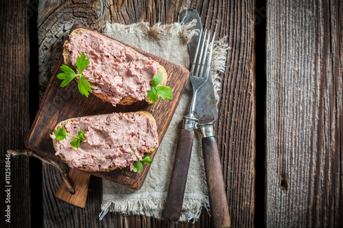 Two delicious sandwich made of pate with parsley