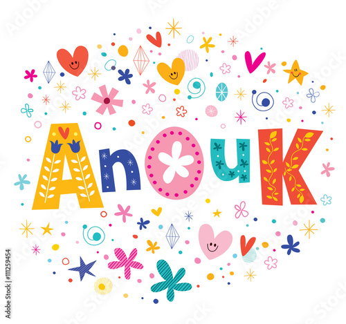 Anouk girls name decorative lettering type design