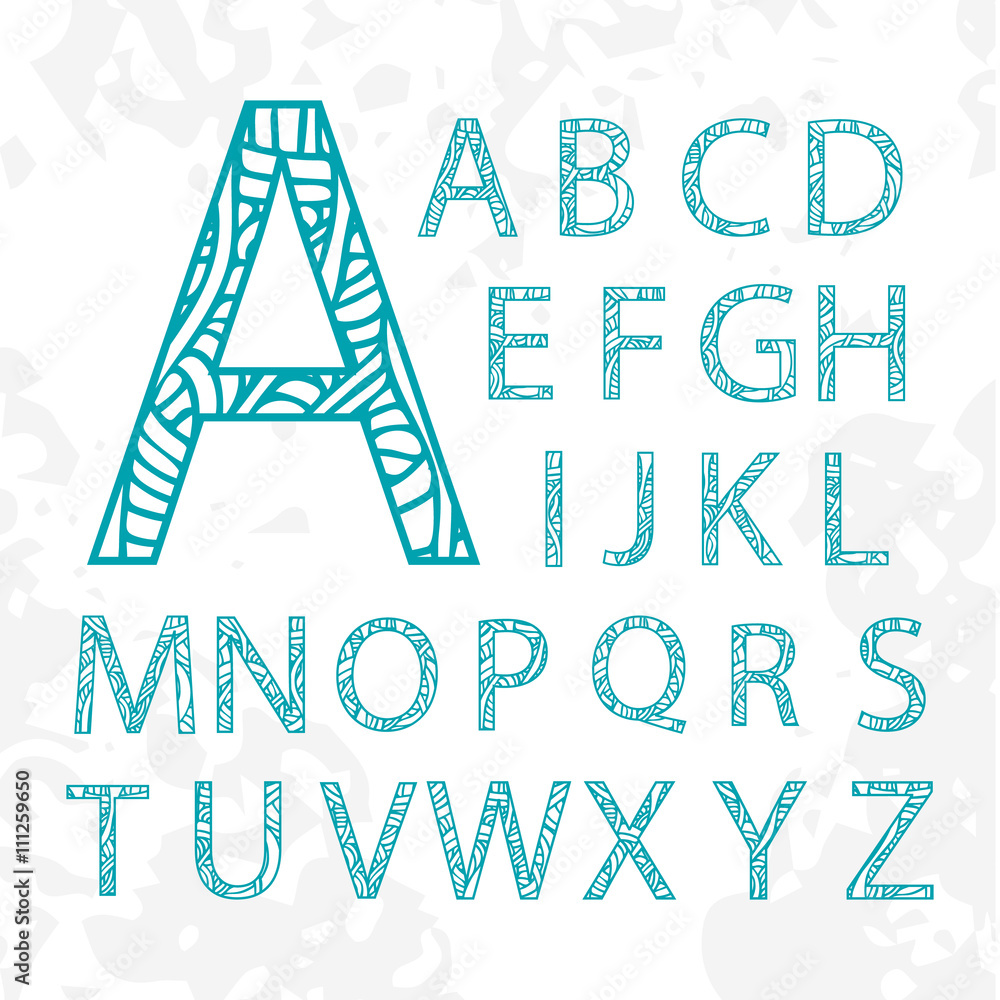 Set of doodle letters with abstract pattern on them. Set of doodle letters with abstract pattern on them.
