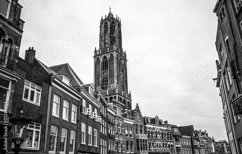 Ancient European church. Utrecht - Holland. Black-white photo. photo