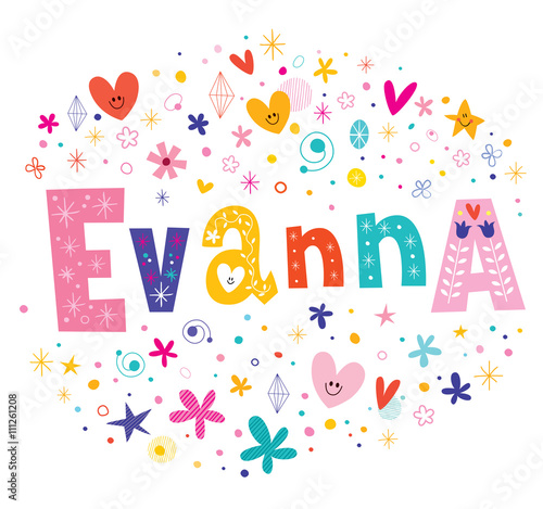 Evanna girls name decorative lettering type design