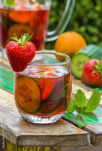 Traditional Pimms cocktail with lemonade
