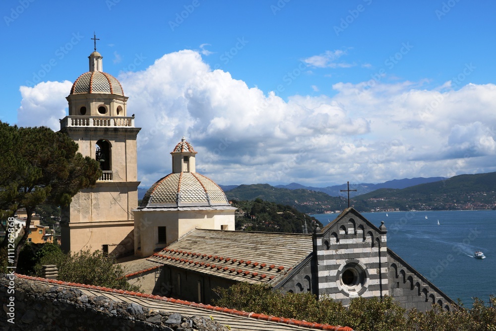 View to Church San Lorenzo in Porto Venere, Liguria Italy 