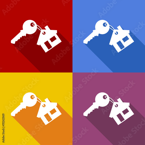 Icono plano llave de vivienda con sombra en varios colores