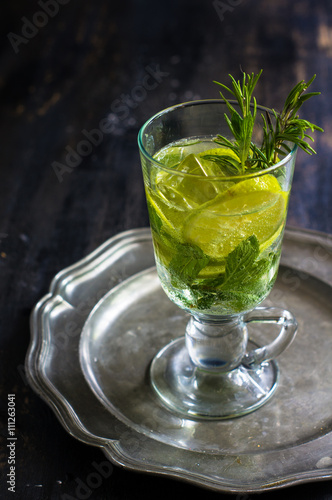 Summer drink with lime and mint