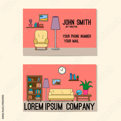 Business card template with design of sitting room.  Corporate identity. photo