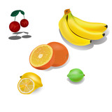 fruit set - cherry, banana, orange, lemon, lime. On a white background vector illustration.