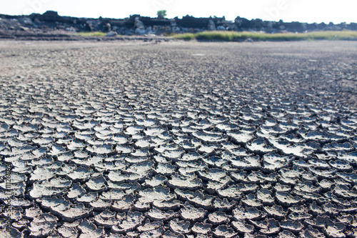 global warming,cracked ground view with horizon line