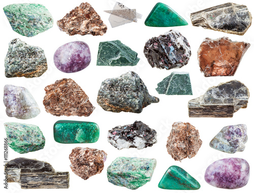 various mica gemstones and rocks isolated