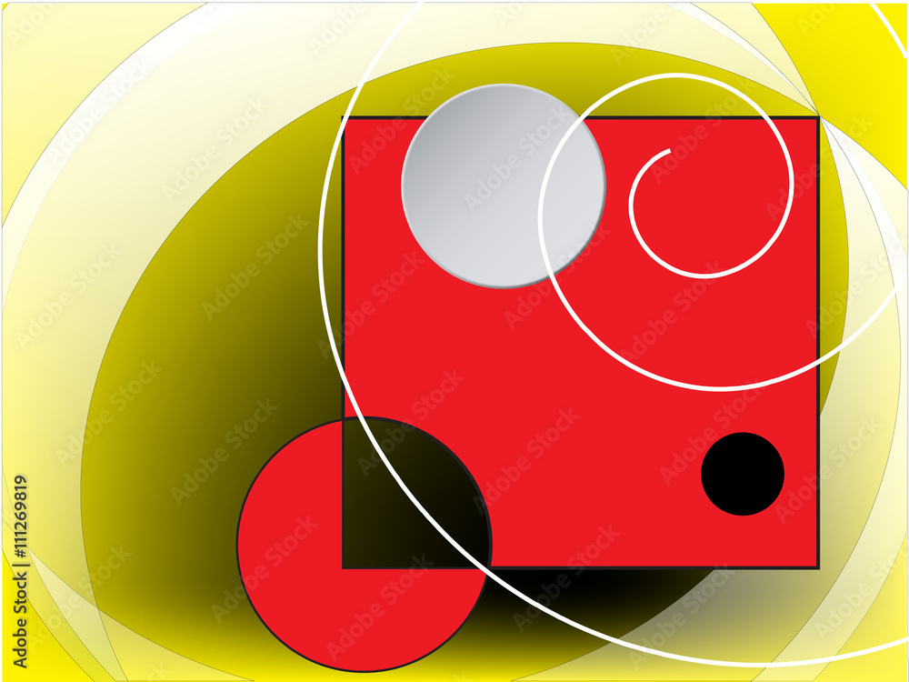 Abstract background with red squares and circles - obrazy, fototapety, plakaty 