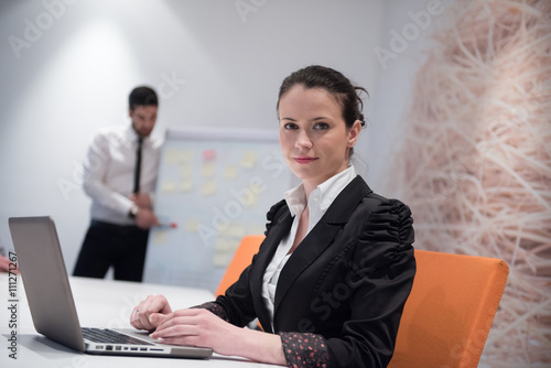 young business woman on meeting using laptop computer