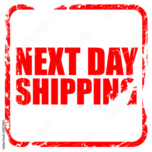 next day shipping, red rubber stamp with grunge edges