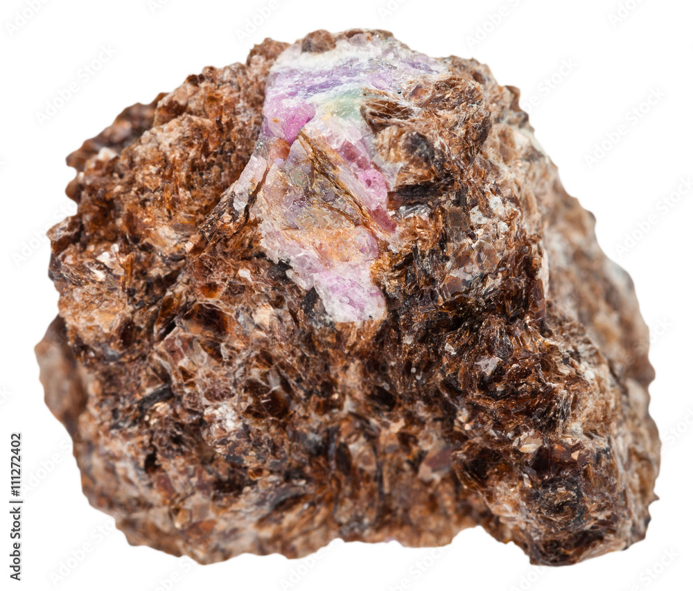 corundum crystal on phlogopite mineral isolated