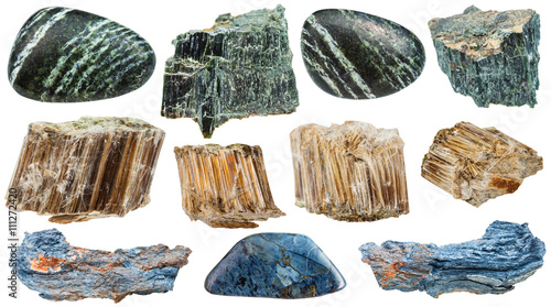 set of various Asbestos mineral stones isolated
