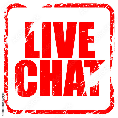 live chat, red rubber stamp with grunge edges