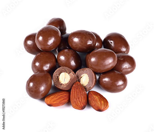 milk chocolate and almond  isolated on white background