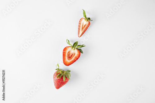 Strawberry isolated on white background on diagonal, fruits summer