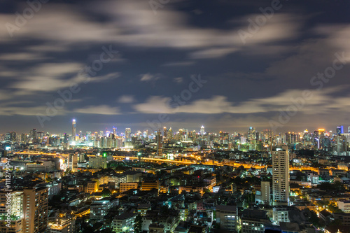 Big city of Modern and tall buildings with expressway at Bangkok