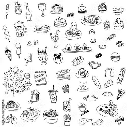 food and drink sketch drawing vector,drawing food and drink illustration