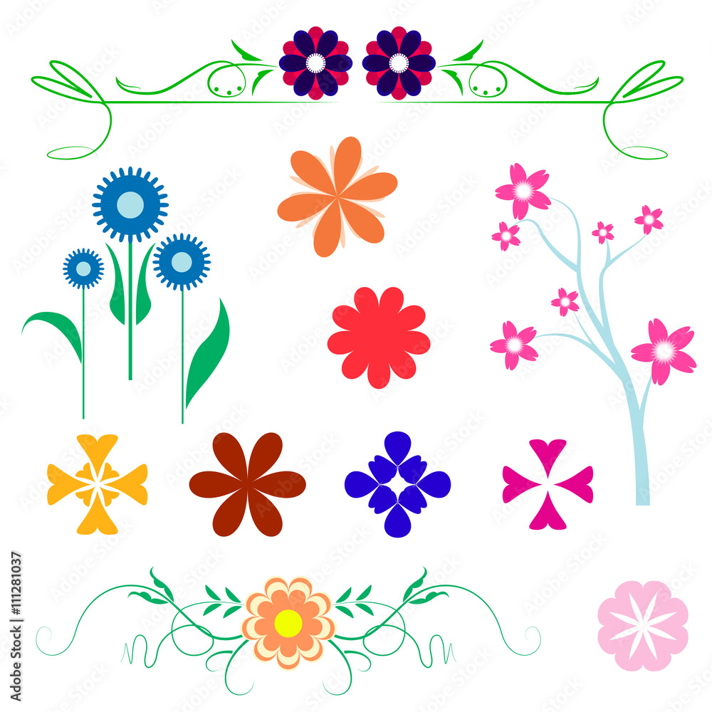 flower vector designs on white isolated