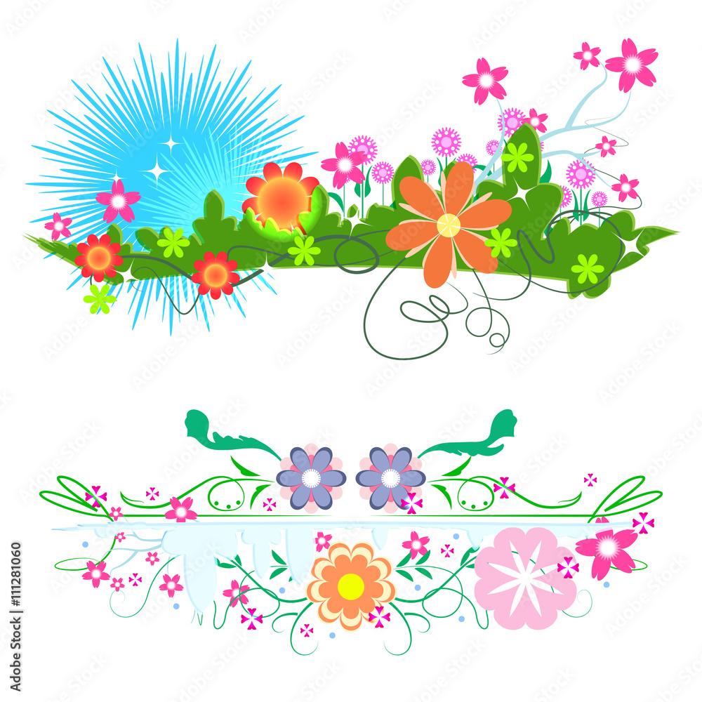 flower vector designs on white isolated,beautiful colorful flower illustration