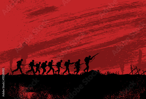 Silhouette of soldiers fighting at war