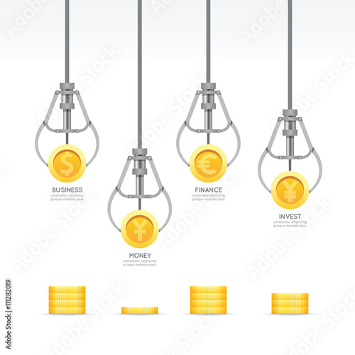 Infographic business claw game with coin template design. money