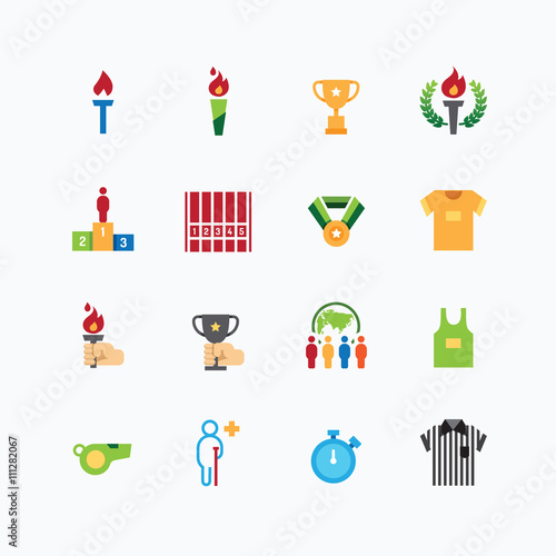 sport icons color flat line design vector