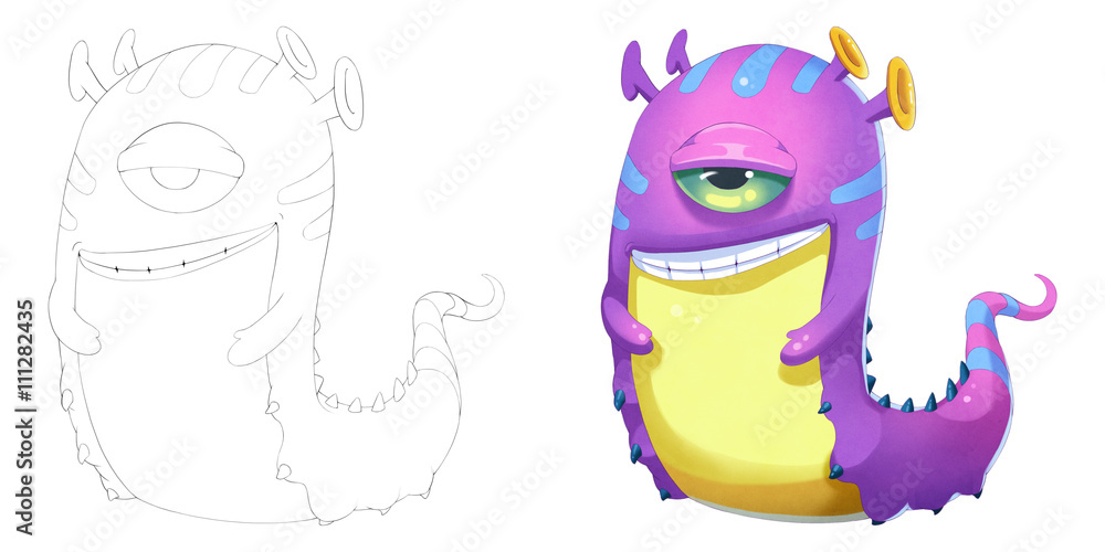 Coloring Book and Monster Creature Character Design Set 17: Evil Snail Snake  Earthworm Monster isolated on White  Fantastic Cartoon  Style Character Design Story Card Sticker Design Stock Illustration | Adobe  Stock