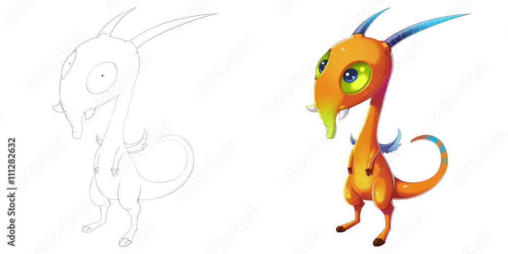Coloring Book and Monster Creature Character Design Set 21: Elephant Nose Goat Horn Monster isolated on White Background Realistic Fantastic Cartoon Style Character Story Card Sticker Design Coloring Book and Monster Creature Character Design Set 21: Elephant Nose Goat Horn Monster isolated on White Background Realistic Fantastic Cartoon Style Character Story Card Sticker Design